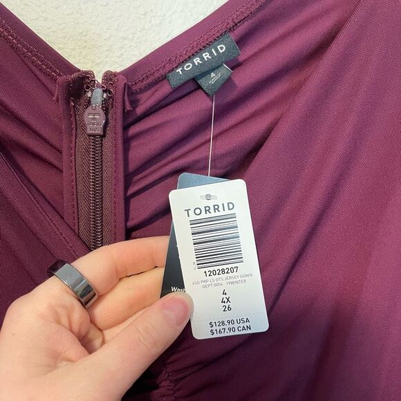 Torrid Burgundy Purple Off Shoulder Jersey Dress Size 4 NWT - Picture 5 of 9